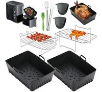 Anttyscar Air Fryer Silicone Liner for Ninja Dual Stack Sl400UK XL 9.5L,Silicone Air Fryer Liners for Ninja Dual AF451UK AF400UK Tower T17088,8 PCS Ninja Air Fryer Accessories (Black)