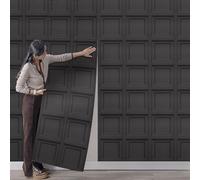 Anttyscar Black Panel Wallpaper 3D Effect Textured Wood Panel Wallpaper Square Panelled Wallcovering for Living Room Bedroom Feature Wall