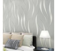 Anttyscar Embossed Wallpaper Non-Woven Wave Stripes Roll 3D Grey Wallpaper Feature Modern Geometric Patterned Taupe Stickers for Livingroom Bedroom Kitchen