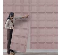 Anttyscar Pink Panel Wallpaper 3D Effect Textured Wood Panel Wallpaper Square Panelled Wallcovering for Living Room Bedroom Feature Wall