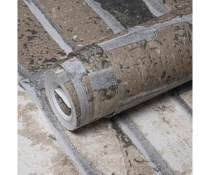Anttyscar Rustic Brown 3D Brick & Stone Pattern Effect Wallpaper - Non-Woven Fabric, Industrial Anti-Fouling Texture, Vintage Slate for Living Room, Bedroom, Fireplace