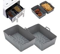 Anttyscar Silicone Air Fryer Liner,Air Fryer Accessories for Tower Vortx T17100 Vizion Dual Basket,Air Fryer Racks,Reusable Air Fryer Food Safe Dual Basket,Silicone Pot for Oven,Microwave,Grey 2 PCS