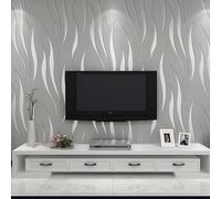 Anttyscar Silver Gray Glitter Wallpaper Modern Curves Glitter Non-Woven 3D Abstract Wallpaper Mural Flocking Geometric Striped Wallcoverings for Bedroom Living Room TV Backdrop Hallway（1 Roll）
