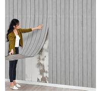 Anttyscar Thick Faux Wood Slat Wallpaper, Peel and Stick 3D Foil Insulation Self Adhesive Wall Panels Wallpaper Grey Sound Absorbing Wooden Slats for Bathroom, Bedroom, Kitchen, Living Room 40cm*3m