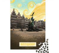 Antwerp 1000 Piece Jigsaw Puzzle, Old Europe Travel Artwork, Decorative Artwork, Matte Printed Jigsaw, Family Night Game for Adults, 70x50cm/1000pcs