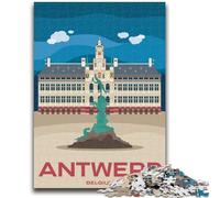 Antwerp Belgium Cityscape JigsawPuzzle 1000 Pieces for Teenagers, Family Activity with Matching Poster And Trivia Sheet for Age 14+ 1000pcs(50x75cm)