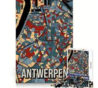 Antwerp City Map Art Jigsaw Puzzles for Adults1000 Pieces Thought Training Restful Escape Uniform Cut Merry Gift (38X26CM)