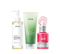 Anua 3-Step Glass Skin Beginner Set Double Cleansing with Facial Serum Oil Cleanser & Face Wash with Heartleaf Daily Routine with Niacinamide