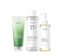 Anua Heartleaf Trio : Heartleaf Pore Control Cleansing Oil & Quercetinol Pore Deep Cleansing Foam & Anua Heartleaf 77 Soothing Toner, Double Cleansing, Gentle Korean Skincare