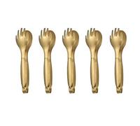 ANUBE 5 x Flatware Serving Tongs 8 inch Stainless Steel Salad Buffet Tongs Fork Spoon Design - (Gold)