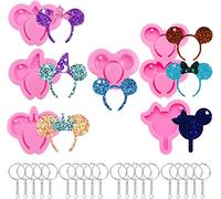 ANUBE Mickey Mouse Head Keychain Silicone Molds,6 PCS Silicone Key Chain Molds with Hole+20 PCS Key Rings for DIY Keychain Necklace Pendant,Clay Crafts,Cupcake Cake Topper Desserts Decoration