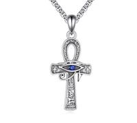 Anubis Ankh Cross Chain 925 Sterling Silver Anubis Ankh Pendant Necklace Egyptian Jewellery Gift for Men and Women, Cubic Zirconia