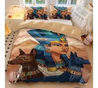 Anubis & Cleopatra's Dreamscape Bedding Set - Egyptian Queen Comforter Cover with Ancient Art Design Soft Microfiber Gifts for Egypt Lovers Bedroom Decor (style3,King 240x220cm+65x65cm*2)