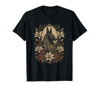 Anu gyptian Jackal Deity with Lilies and Roses Artwork Value Graphic T-Shirt