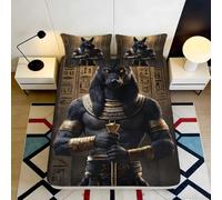 Anubis the Death God King Size Fitted Sheet Egyptian Style Bed Sheet King Size with 2 Pillowcases, Breathable Soft Microfibre Bedding, Moisture-wicking, 30cm Deep Pocket for Teens Adults