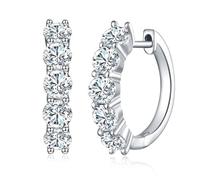 AnuClub Moissanite Hoop Earrings, 3cttw D Color Lab Create Diamond Round Cut Hoop Earrings, 18K Gold Plated Silver With GRA Certificate