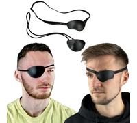 ANUDRA 2PSC Black Premium Handmade Leather Eye Patch with Soft Foam Padding, Adult Eye Patch for Men and Women