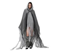 Anuedgis Adult Halloween Gothic Hooded Cloak Medieval Renaissance Ripped Wizard Cape Horror Grim Reaper Costume for Cosplay Party (A-Gray, One Size)