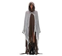 Anuedgis Adult Halloween Gothic Hooded Cloak Medieval Renaissance Ripped Wizard Cape Horror Grim Reaper Costume for Cosplay Party (A-Khaki, One Size)