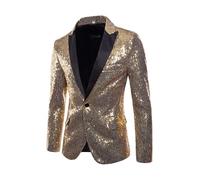 Anuedgis Mens Sequin Jacket Shiny Long Sleeve Prom Suit Blazer Chic One Button Lapel Tuxedo Jacket for Disco Party Wedding Magic Performance (A-Gold, S)
