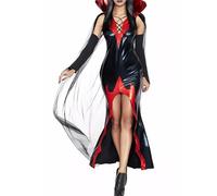 Anuedgis Women Sexy Halloween Vampire Costume Deluxe Long Boydcon Dress with Cape Arm Sleeve Set Theme Party Cosplay Costumes (A-Black, XL)