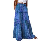 Anuedgis Women's Boho Floral Maxi Skirt Elasticated Waist Long Flowy Gypsy Indian Skirt with Pockets for Summer Holiday Beach Vacation (A-Roya Blue, S)