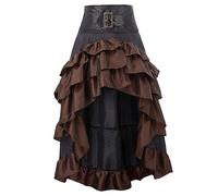Anuedgis Women's Gothic Steampunk Skirt Medieval Renaissance Asymmetrical High Low Ruffle Skirt Carnival Party Pirate Costume (A-Brown, M)