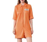 Anuedgis Women's Halloween Prisoner Jumpsuit Orange Prisoner Overalls Robber Escaped Convict Criminal Uniform for Carnival Cosplay Party (B-Orange, XL)