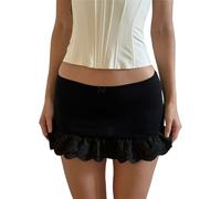 Anuedgis Women's Low Rise Micro Mini Skirt Ruffle Lace Trim Y2K Bodycon Skirt for Summer (Black, L)