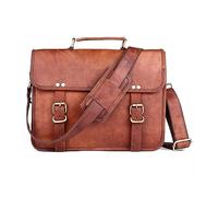 ANUENT 14 Inch Genuine Leather Messenger Bag Vintage Brown Small Briefcase Shoulder CrossBody Satchel for Men and Women Ideal for Laptop, iPad, and Tablet