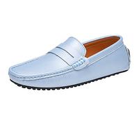 ANUFER Men's Classic Penny Loafers Flat Slip-On Soft Split Leather Moccasins Driving Shoes Lightblue SN070440 UK11