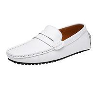ANUFER Men's Classic Penny Loafers Flat Slip-On Soft Split Leather Moccasins Driving Shoes White SN070440 UK5