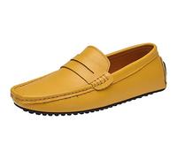 ANUFER Men's Classic Penny Loafers Flat Slip-On Soft Split Leather Moccasins Driving Shoes Yellow SN070440 UK10