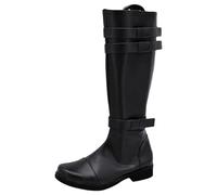 ANUFER Men's Cool Knee High Leather Boots Side Zipper Big Size Riding Shoes SN079263 Black UK3.5