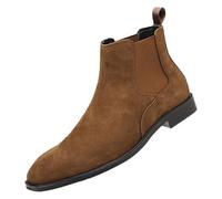 ANUFER Men's Cowhide Suede Leather Chelsea Boots Square Toe Slip On Dress Ankle Booties Brown SN0711231 UK11