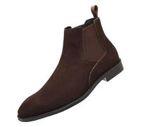 ANUFER Men's Cowhide Suede Leather Chelsea Boots Square Toe Slip On Dress Ankle Booties Coffee SN0711231 UK6