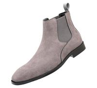 ANUFER Men's Cowhide Suede Leather Chelsea Boots Square Toe Slip On Dress Ankle Booties Grey SN0711231 UK7