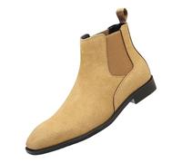 ANUFER Men's Cowhide Suede Leather Chelsea Boots Square Toe Slip On Dress Ankle Booties Yellow SN0711231 UK6.5