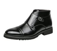 ANUFER Men's Elegant Double Monk Buckle Ankle Boots Pointed Toe Business Dress Shoes Black SD5A1110 UK10