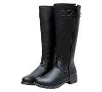 ANUFER Men's Handsome Knee High Riding Boots Side Zipper Patchwork PU Leather Knight Boots SN0706299 Black UK7.5