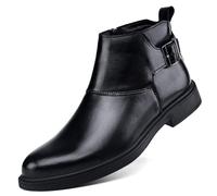 ANUFER Men's Handsome Side Zipper Ankle Boots Split Leather High-Top Formal Dress Shoes SD5A51031 Black UK6