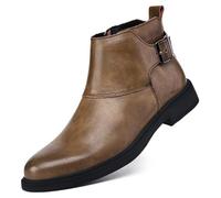 ANUFER Men's Handsome Side Zipper Ankle Boots Split Leather High-Top Formal Dress Shoes SD5A51031 Brown UK7