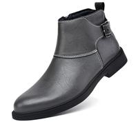 ANUFER Men's Handsome Side Zipper Ankle Boots Split Leather High-Top Formal Dress Shoes SD5A51031 Grey UK8