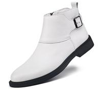 ANUFER Men's Handsome Side Zipper Ankle Boots Split Leather High-Top Formal Dress Shoes SD5A51031 White UK11