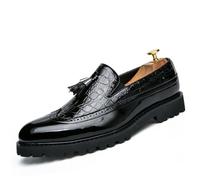 ANUFER Men's Handsome Tassel Loafers Wingtip Brogue Slip-on Formal Dress Shoes SD5A50227 Black UK9.5