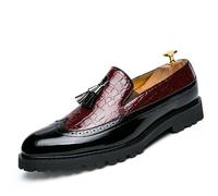 ANUFER Men's Handsome Tassel Loafers Wingtip Brogue Slip-on Formal Dress Shoes SD5A50227 Burgundy UK10.5