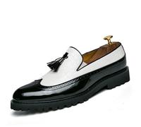 ANUFER Men's Handsome Tassel Loafers Wingtip Brogue Slip-on Formal Dress Shoes SD5A50227 White UK6