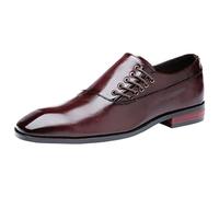 ANUFER Men's Handsome Unique Design Microfiber Leather Side Lace-Up Formal Dress Shoes Burgundy SN071153 UK11.5