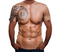 ANUFER Men's Novelty 3D Digital Print Muscle Man T-Shirt Short Sleeve Tops Blouse Tee Tatoo Muscle Style E SD5A033 XL