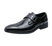 ANUFER Men's Single Monk Shoes Smart British Style Microfiber Leather Dress Brogues Black SN0705155 UK10.5